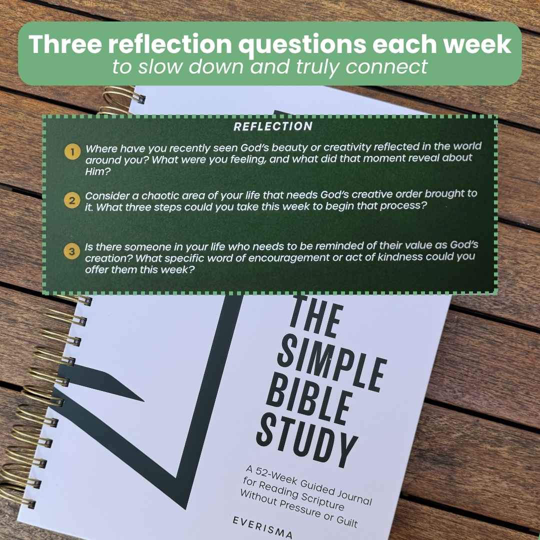 Reflect and grow closer to Jesus with The Simple Bible Study Guide by Everisma. 3 reflection questions over every theme to really help you understand scripture.