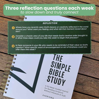 Reflect and grow closer to Jesus with The Simple Bible Study Guide by Everisma. 3 reflection questions over every theme to really help you understand scripture.